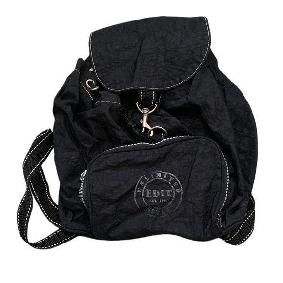 Y2K Kipling Style Nylon Black Backpack Purse - Picture 1 of 8